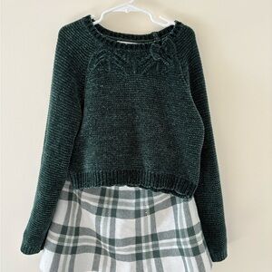 Girls Green Christmas Sweater and Skirt